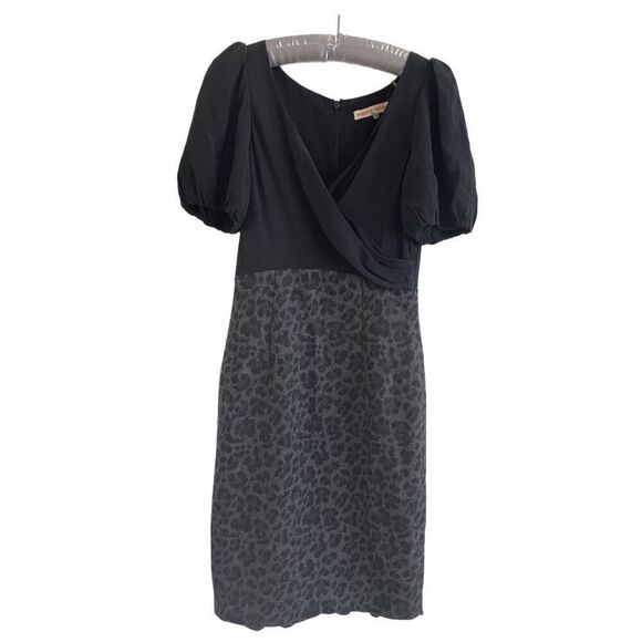 Rebecca Taylor Animal Print Wool Black Silk Sheath Dress - Picture 2 of 6